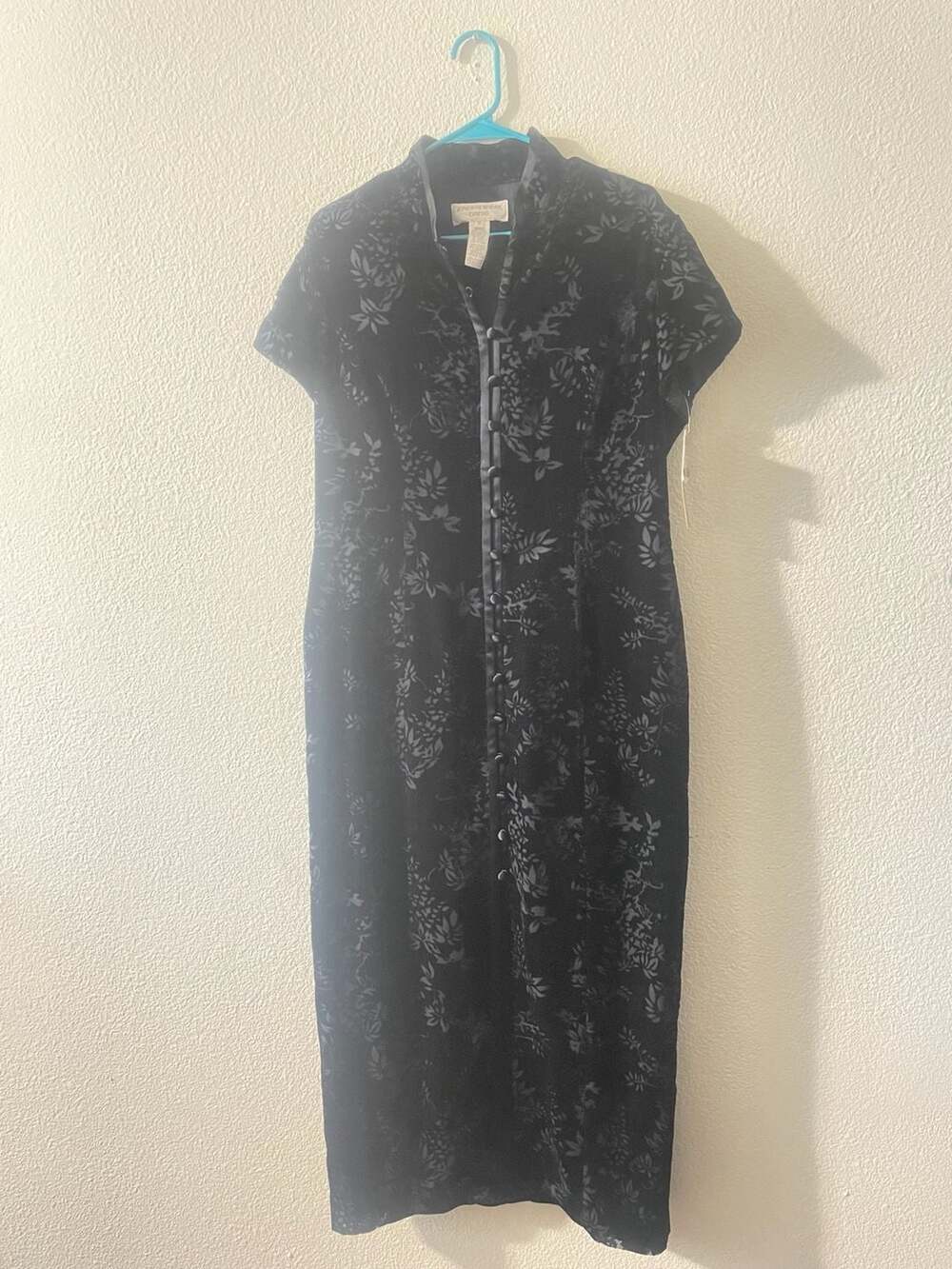 Vintage Jones New York Black Burnout Velvet Asian Inspired Mandarin Collar Maxi